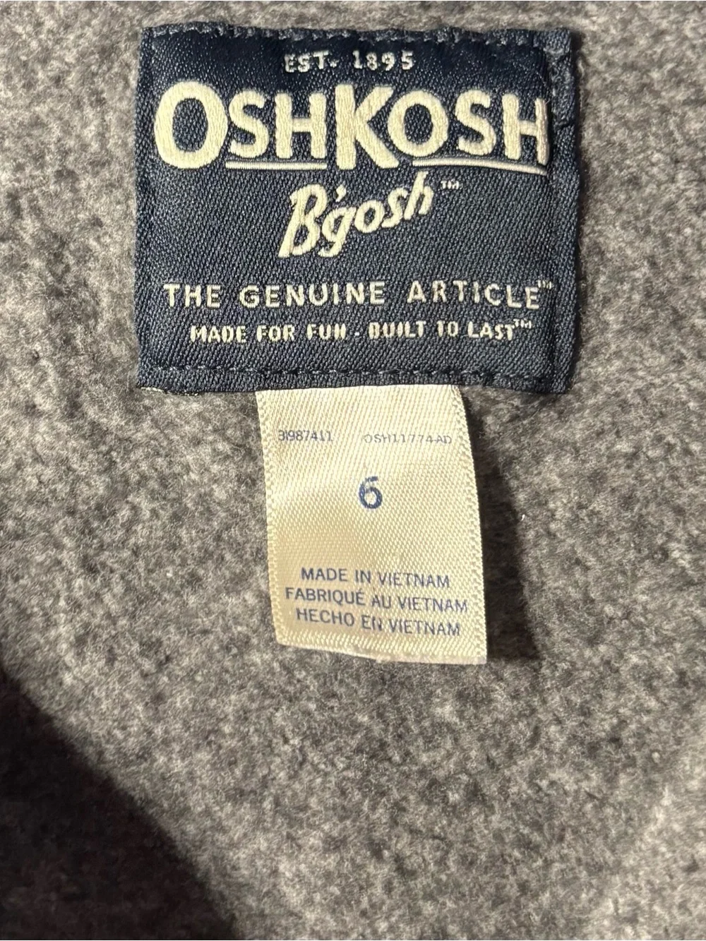 OshKosh B'gosh Grey Zip-Up Hoodie Sweatshirt for Kids